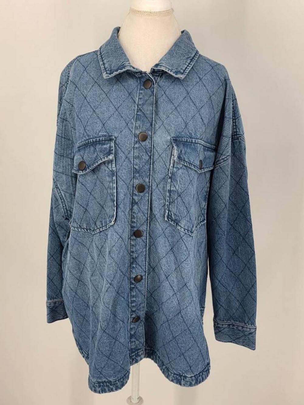 Celebrity Pink Womens 2X Quilted Denim Shacket Blue Cotton Shirt Jacket 3XL